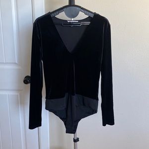 Black Suede Leotard Top Plunging Neckline